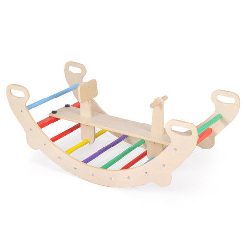 Load image into Gallery viewer, 4-in-1 Multifunctional Wooden Climbing Toys with Rocker and Crawling Tunnel-Multicolor
