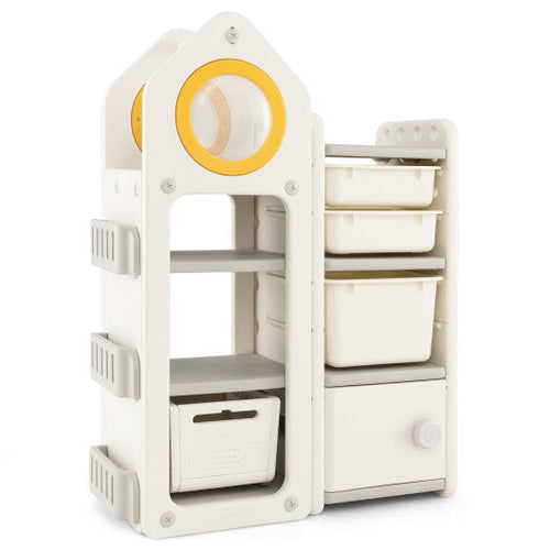Load image into Gallery viewer, Multipurpose Toy Chest and Bookshelf with Mobile Trolley for Bedroom-Gray

