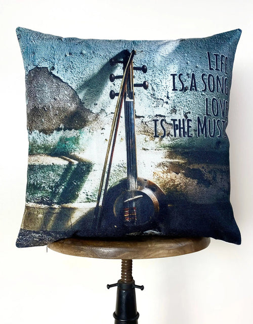 Load image into Gallery viewer, Music Lover | Life is the song love is the music | Pillow Cover | Home Decor | Throw Pillow | Gift | Music decor | Music Gifts by UniikPillows
