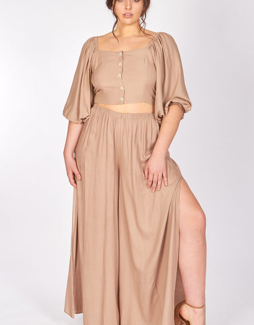 Load image into Gallery viewer, Almond Puff Sleeve Carolina Crop Top and Pants by LUVMEMORE
