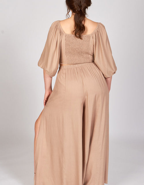 Load image into Gallery viewer, Almond Puff Sleeve Carolina Crop Top and Pants by LUVMEMORE
