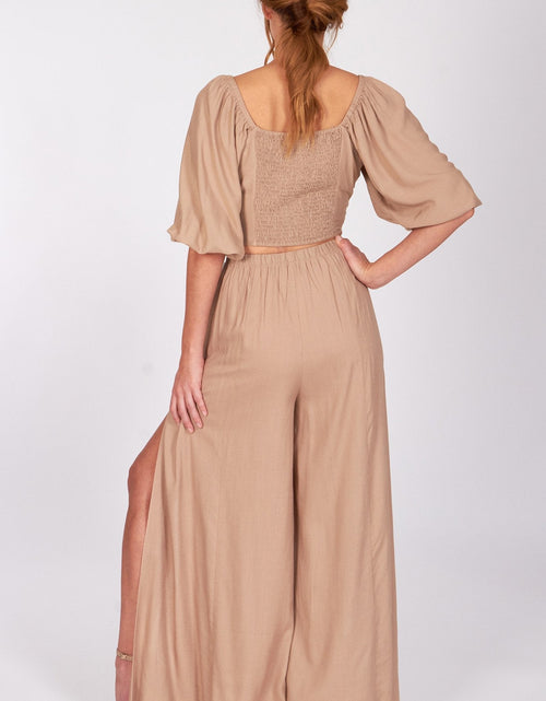 Load image into Gallery viewer, Almond Puff Sleeve Carolina Crop Top and Pants by LUVMEMORE
