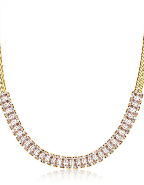 Load image into Gallery viewer, 18K Gold Crystal Herringbone Necklace
