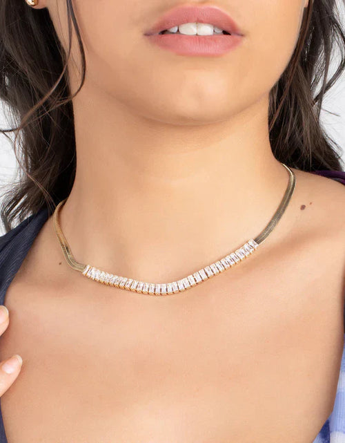 Load image into Gallery viewer, 18K Gold Crystal Herringbone Necklace
