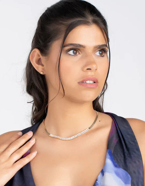 Load image into Gallery viewer, RMZ GOLD NYC 18K Gold Diamond CZ Herringbone Necklace
