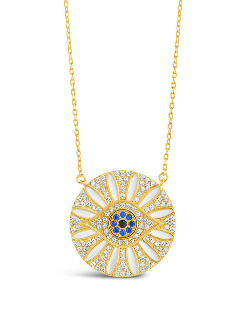 Load image into Gallery viewer, CZ Evil Eye &amp; Enamel Petal Pendant Necklace by Sterling Forever
