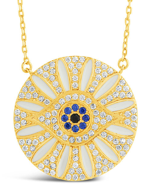 Load image into Gallery viewer, CZ Evil Eye &amp; Enamel Petal Pendant Necklace by Sterling Forever
