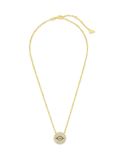 Load image into Gallery viewer, CZ Evil Eye Disk Pendant Necklace by Sterling Forever
