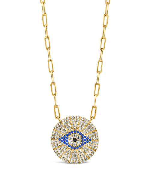 Load image into Gallery viewer, CZ Evil Eye Disk Pendant Necklace by Sterling Forever
