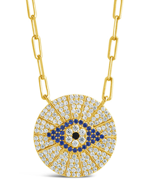 Load image into Gallery viewer, CZ Evil Eye Disk Pendant Necklace by Sterling Forever
