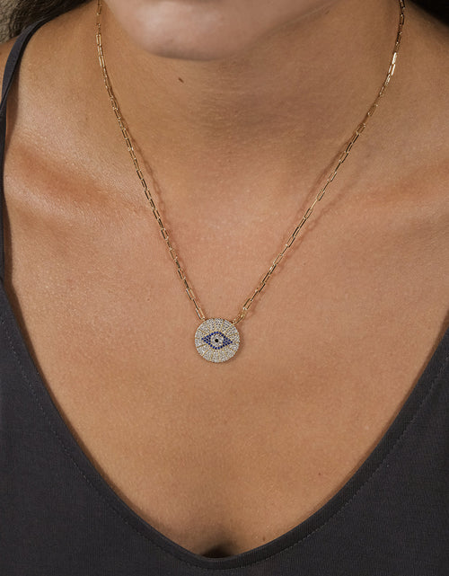 Load image into Gallery viewer, CZ Evil Eye Disk Pendant Necklace by Sterling Forever
