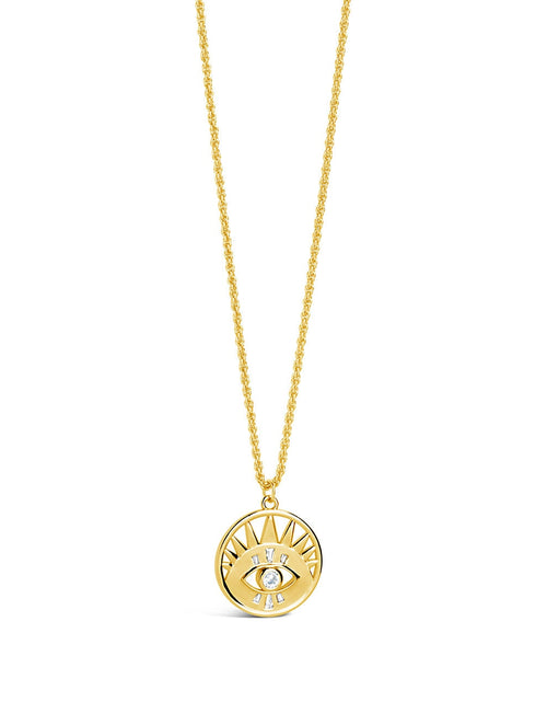 Load image into Gallery viewer, Mahana CZ Evil Eye Disk Necklace by Sterling Forever
