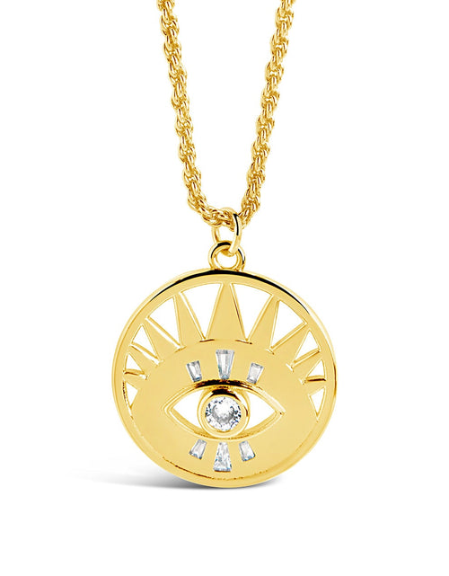 Load image into Gallery viewer, Mahana CZ Evil Eye Disk Necklace by Sterling Forever
