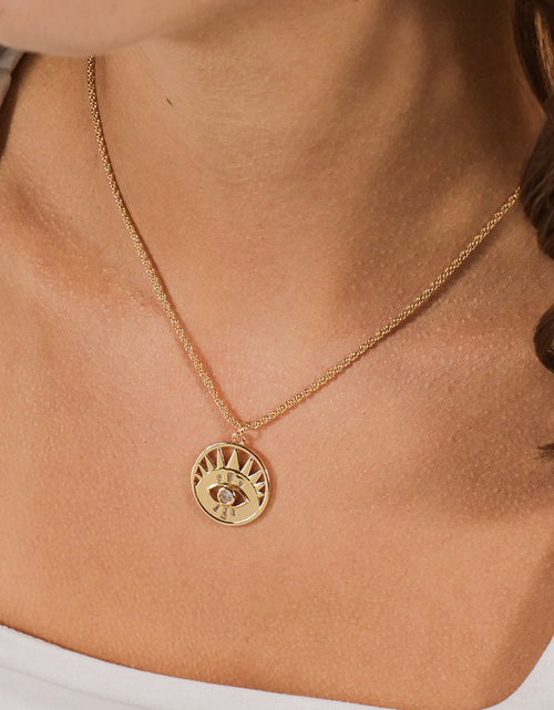 Load image into Gallery viewer, Mahana CZ Evil Eye Disk Necklace by Sterling Forever
