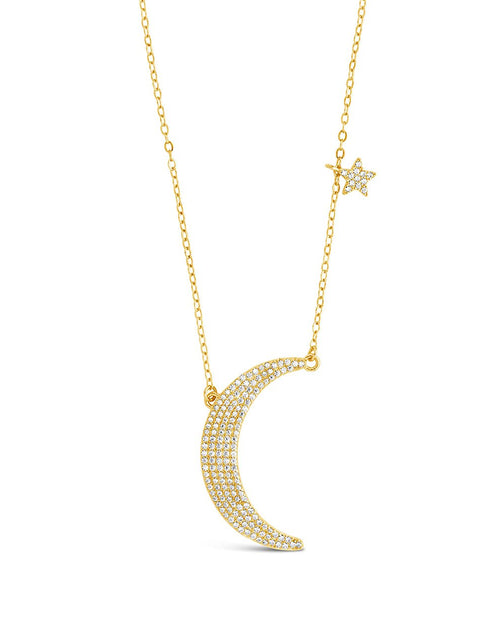 Load image into Gallery viewer, Sterling Silver CZ Crescent &amp; Star Charm Necklace by Sterling Forever
