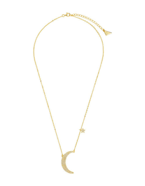 Load image into Gallery viewer, Sterling Silver CZ Crescent &amp; Star Charm Necklace by Sterling Forever
