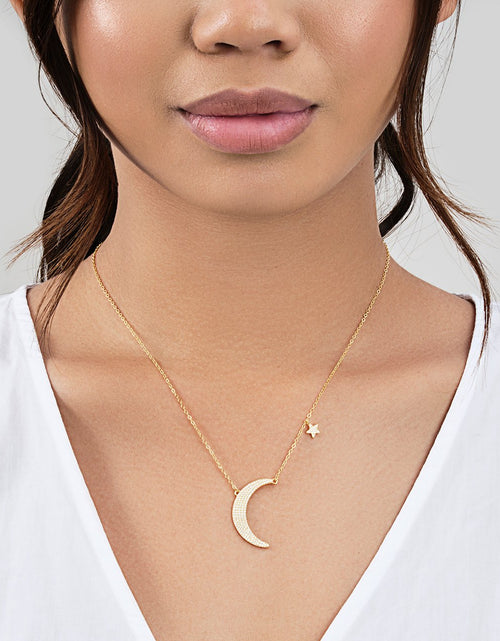 Load image into Gallery viewer, Sterling Silver CZ Crescent &amp; Star Charm Necklace by Sterling Forever
