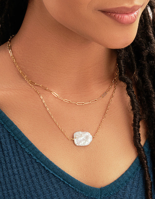 Load image into Gallery viewer, Chain Link and Pearl Layered Necklace by Sterling Forever
