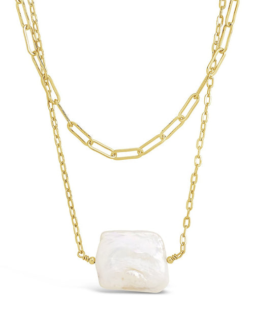 Load image into Gallery viewer, Chain Link and Pearl Layered Necklace by Sterling Forever
