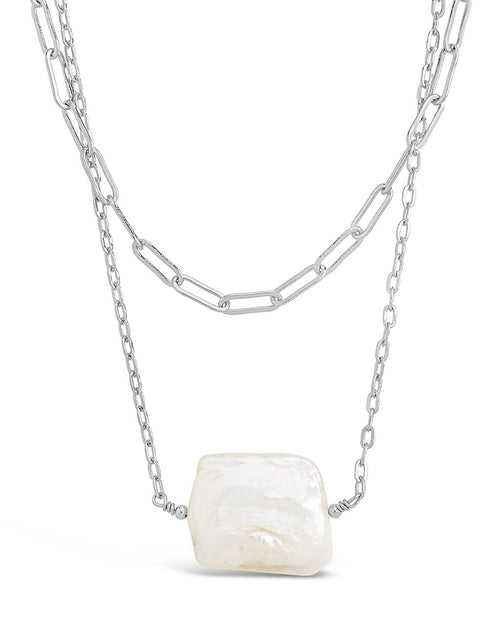 Load image into Gallery viewer, Chain Link and Pearl Layered Necklace by Sterling Forever
