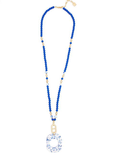 Load image into Gallery viewer, Blue Marbled Acetate Pendant Necklace by ZENZII
