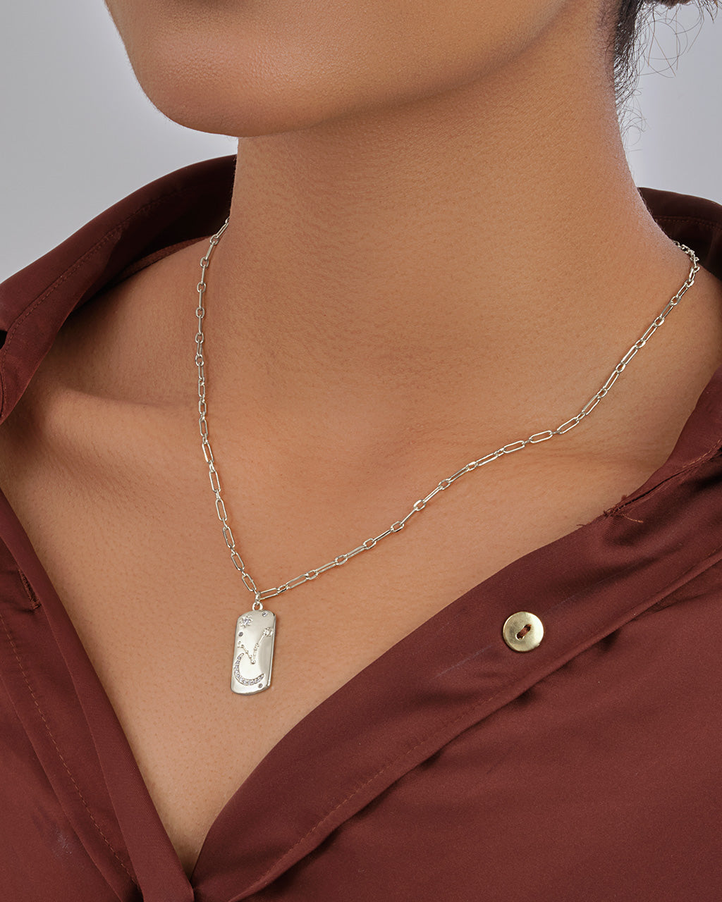 CZ Constellation Dog Tag Pendant Necklace by Sterling Forever