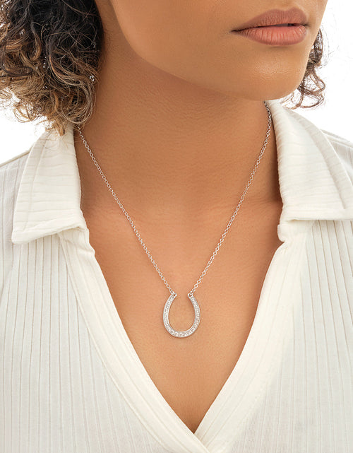 Load image into Gallery viewer, CZ Horseshoe Pendant Necklace by Sterling Forever
