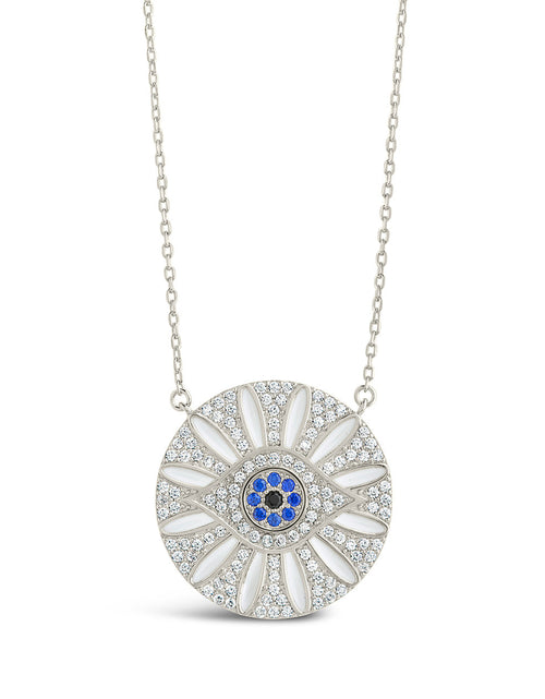 Load image into Gallery viewer, CZ Evil Eye &amp; Enamel Petal Pendant Necklace by Sterling Forever
