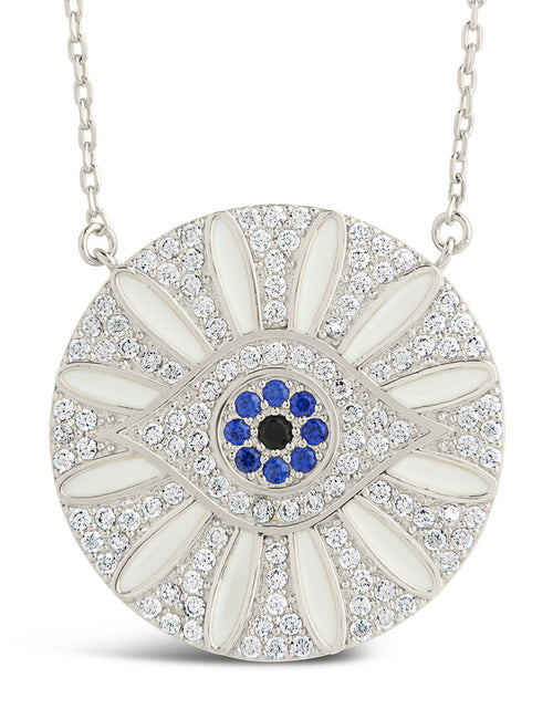 Load image into Gallery viewer, CZ Evil Eye &amp; Enamel Petal Pendant Necklace by Sterling Forever
