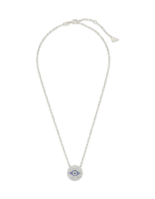 Load image into Gallery viewer, CZ Evil Eye Disk Pendant Necklace by Sterling Forever
