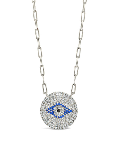 Load image into Gallery viewer, CZ Evil Eye Disk Pendant Necklace by Sterling Forever
