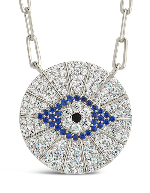 Load image into Gallery viewer, CZ Evil Eye Disk Pendant Necklace by Sterling Forever
