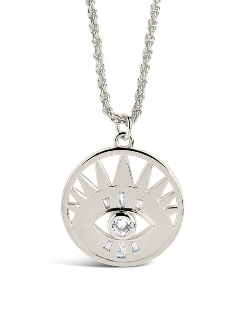 Load image into Gallery viewer, Mahana CZ Evil Eye Disk Necklace by Sterling Forever

