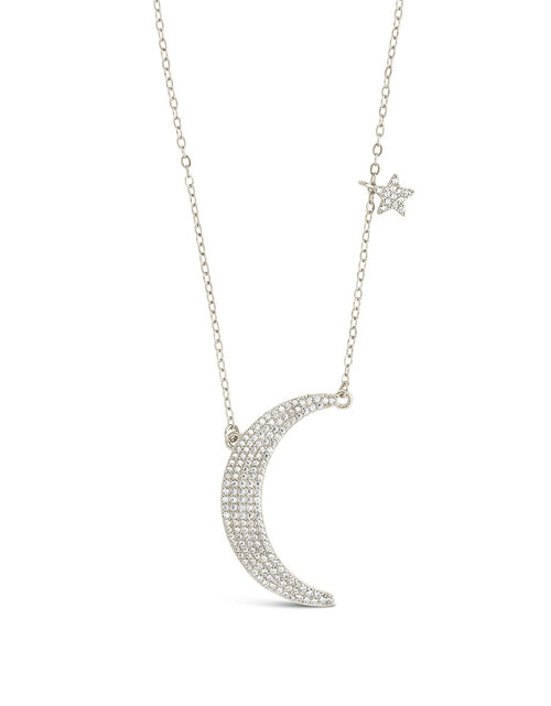 Load image into Gallery viewer, Sterling Silver CZ Crescent &amp; Star Charm Necklace by Sterling Forever
