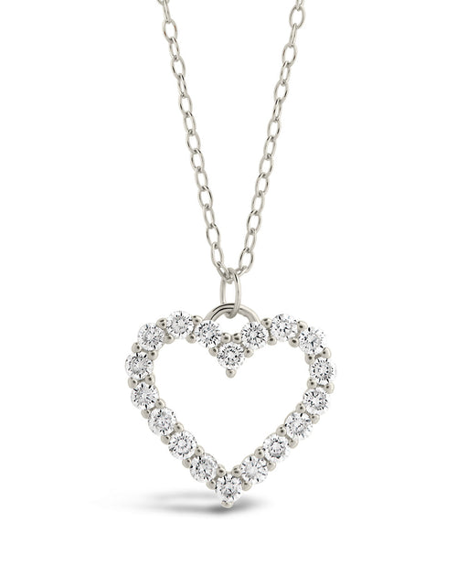 Load image into Gallery viewer, Sterling Silver Cubic Zirconia Outline Heart Pendant Necklace by Sterling Forever
