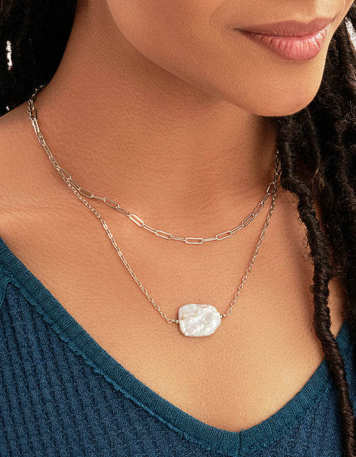 Load image into Gallery viewer, Chain Link and Pearl Layered Necklace by Sterling Forever

