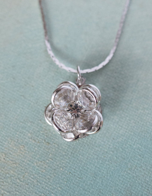 Load image into Gallery viewer, Vintage Flower Pendant Smokey Crystals 18k White Gold Silver N596 by PVD Vintage Jewelry
