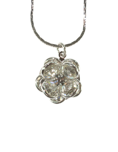 Load image into Gallery viewer, Vintage Flower Pendant Smokey Crystals 18k White Gold Silver N596 by PVD Vintage Jewelry

