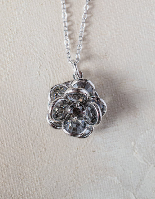 Load image into Gallery viewer, Vintage Flower Pendant Smokey Crystals 18k White Gold Silver N596 by PVD Vintage Jewelry
