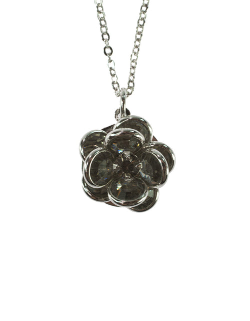 Load image into Gallery viewer, Vintage Flower Pendant Smokey Crystals 18k White Gold Silver N596 by PVD Vintage Jewelry
