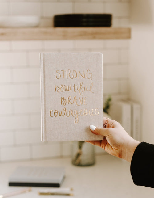 Load image into Gallery viewer, Strong Beautiful Brave Courageous Fabric Journal by Sweet Water Decor
