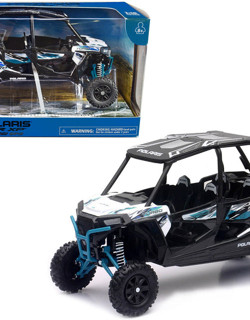 Load image into Gallery viewer, Polaris RZR XP 4 Turbo EPS Sport UTV Matt White Lightning with Graphics and Black Top 1/18 Diecast Model by New Ray
