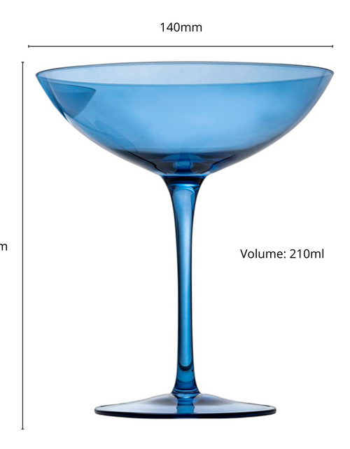 Load image into Gallery viewer, Champagne Coupes 12oz by The Wine Savant - Colorful Champagne Glasses, Prosecco, Mimosa Glasses Set, Cocktail Glass Set, Bar Glassware Luster Glasses (2, Cobalt Blue) by The Wine Savant
