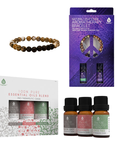 Load image into Gallery viewer, Pursonic Aromatherapy Bliss Bundle: Lava Stone Bracelet + Pure Essential Oils. by Pursonic
