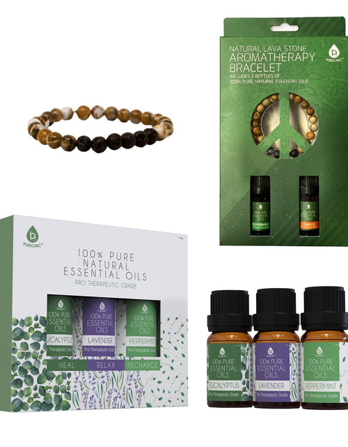 Load image into Gallery viewer, Pursonic Aromatherapy Bliss Set: Lava Stone Bracelet with 100% Pure Essential Oils by Pursonic
