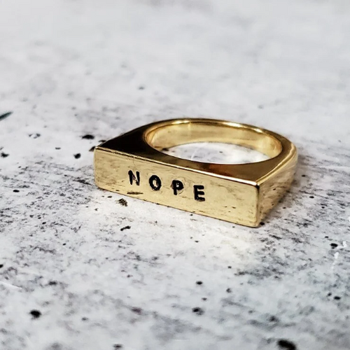 Load image into Gallery viewer, NOPE Gold Plated Flat Top Ring by Salt and Sparkle
