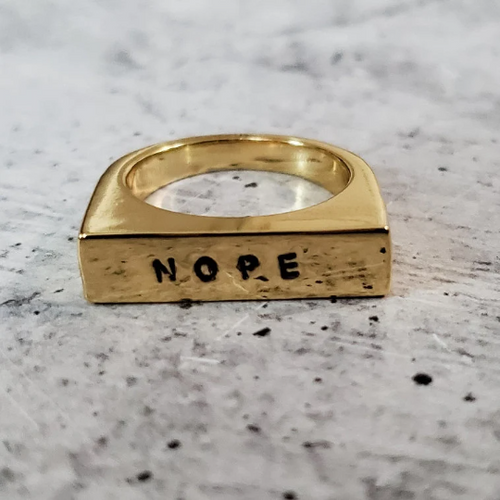 Load image into Gallery viewer, NOPE Gold Plated Flat Top Ring by Salt and Sparkle
