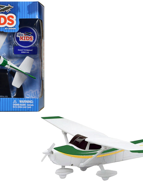 Load image into Gallery viewer, Cessna 172 Aircraft White with Green and Yellow Stripes "Sky Kids" Series 1/42 Plastic Model Airplane by Daron
