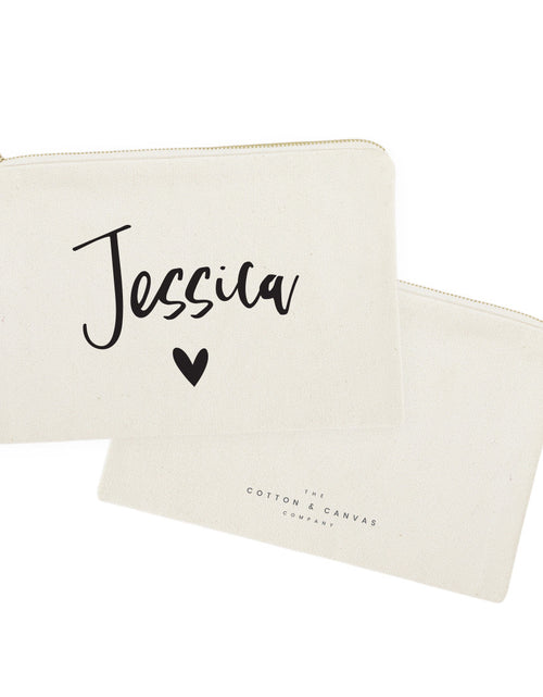 Load image into Gallery viewer, Personalized Name Heart Cosmetic Bag and Travel Make Up Pouch by The Cotton &amp; Canvas Co.

