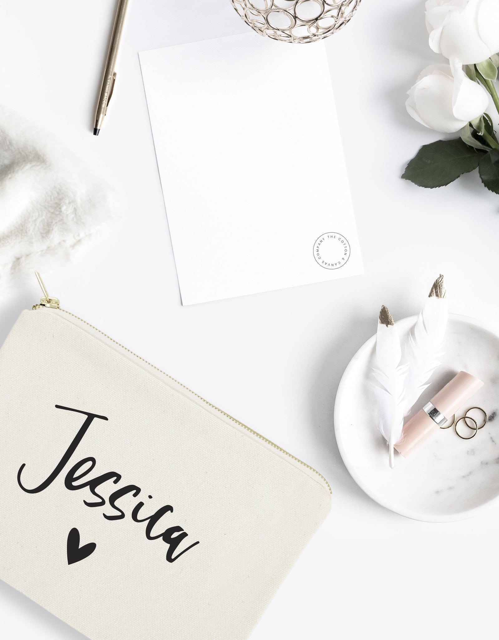 Personalized Name Heart Cosmetic Bag and Travel Make Up Pouch by The Cotton & Canvas Co.